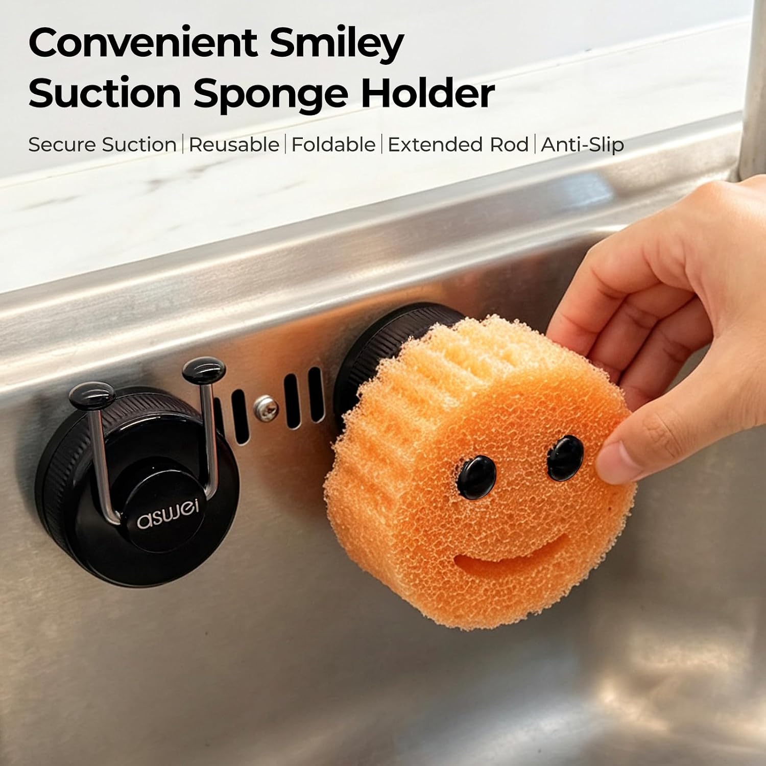 Smiley Face Sponge Holder for Kitchen Sink with Powerful Suction Cup