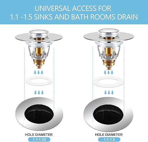Miniatura 3 de BEECKOOA UniversalBasin - Tapón de drenaje desplegable para lavabo de baño, para agujeros de drenaje estándar de Estados Unidos de 1.1 a 1.5