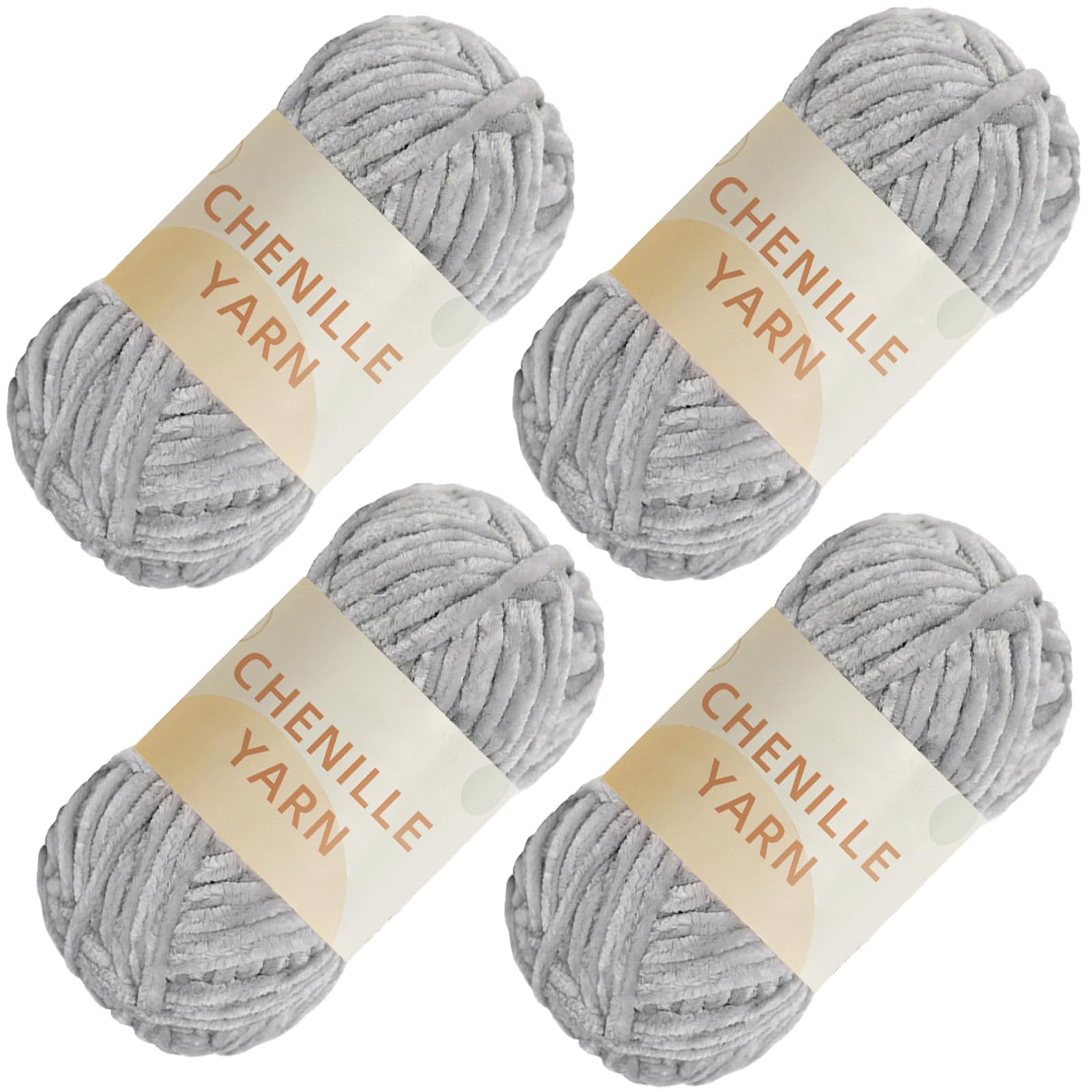 SIMEIQI 4 PCS 400g Soft Chenille Velvet Yarn for Crocheting,Fluffy Warm Yarn for Knitting and Crochet DIY Craft Blanket Bag Hat Scarve Clothe Gloves Slippers DollοΌGreyοΌ