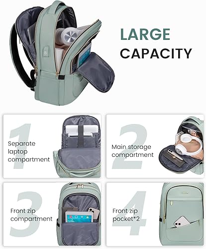 Miniatura 2 de LOVEVOOK Mochila para computadora portátil para mujer, bolsa delgada de 17 pulgadas con compartimento separado para computadora para trabajo,