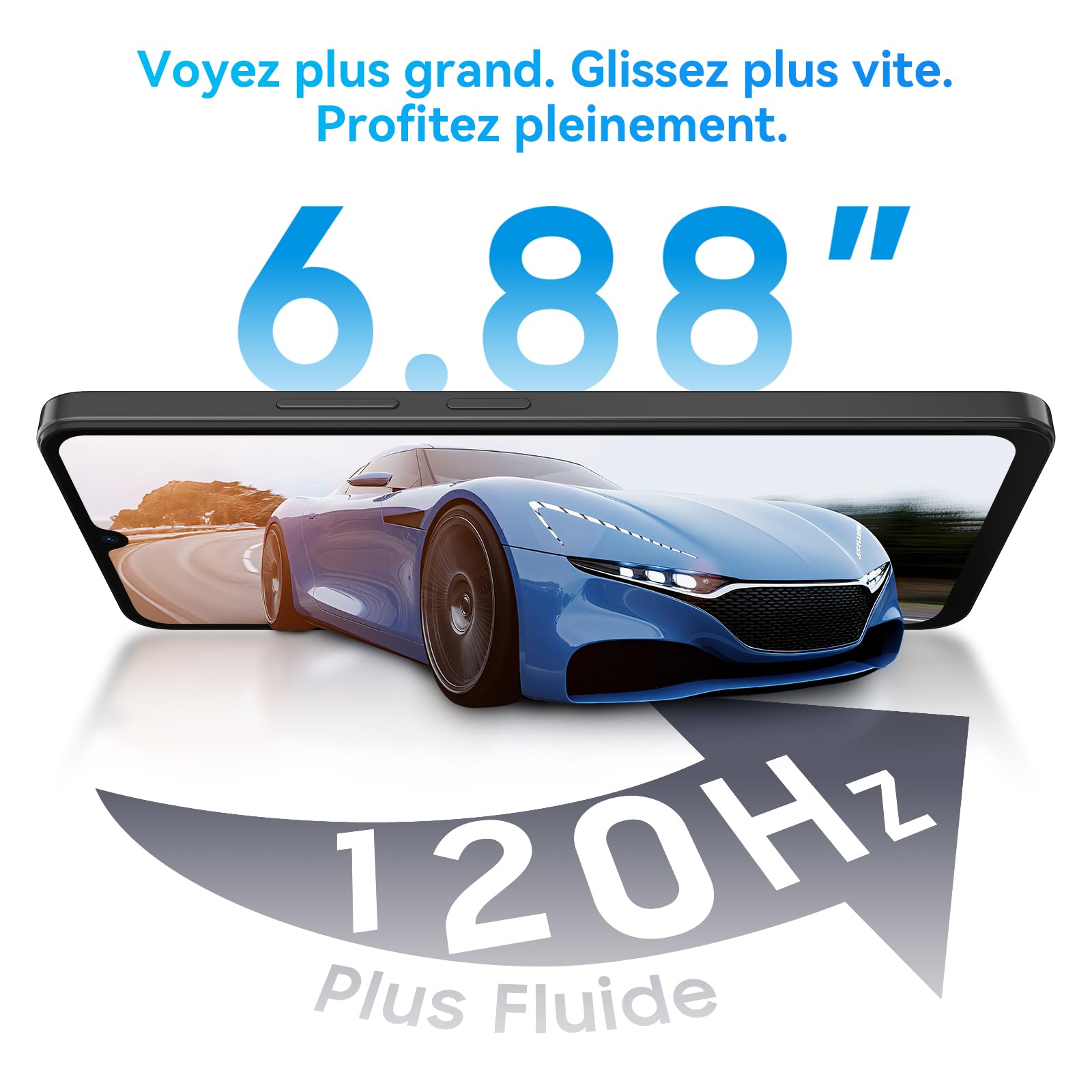 Smartphone 5G 6,88'' 120Hz, 24Go RAM 128Go/2To TF, Téléphone Portable Android 15, Double SIM NFC, Unisoc T8100 Octa-Core, Batterie 5000mAh 18W, Telephone Portable Pas Cher, OTG/Face ID/Fingerprint