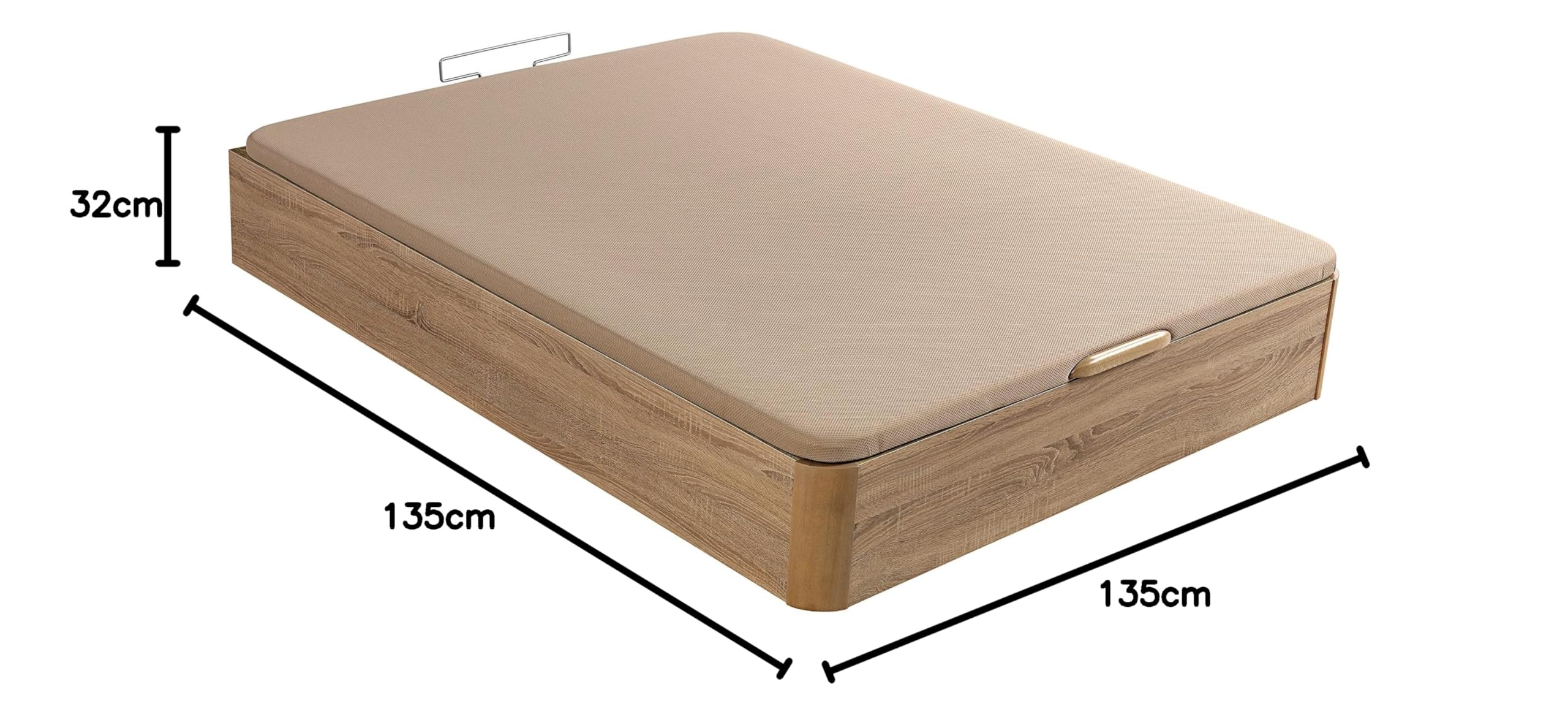 What The Sleep | Canapé Abatible de Madera Gran Capacidad | 135x190 | Montaje y Retirada Usado Incluido | Natural | 32 cm | Apto Todos Colchones | Esquinas Delanteras Redondeadas | Storage Bed