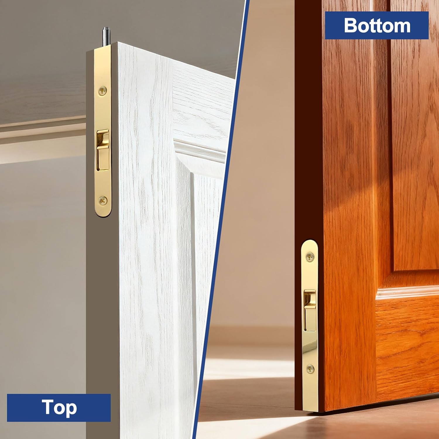 Flush Bolt French Door Lock 7”, Polished Brass, Concealed Latch for Double Doors, Top/Bottom Lock for Patio/Storm Doors (1 Pack)