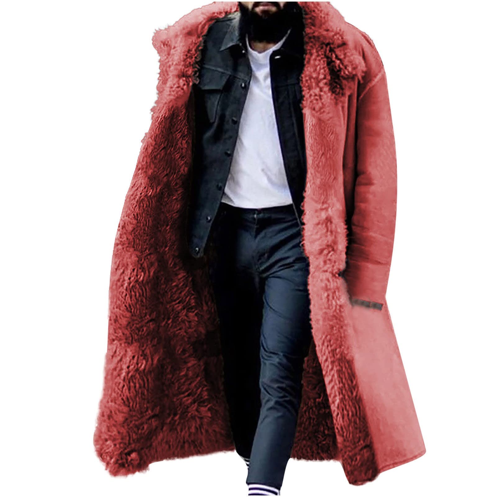 SYDUZAX Cappotto Invernale Pile Uomo Cappotto Caldo Foderato in Sherpa Cappotto Elegante Uomo Trench in Lana con Revers a Maniche Lunghe Tinta Unita Cappotto Pelle Vacanza Casual Vintage Taglie Forti