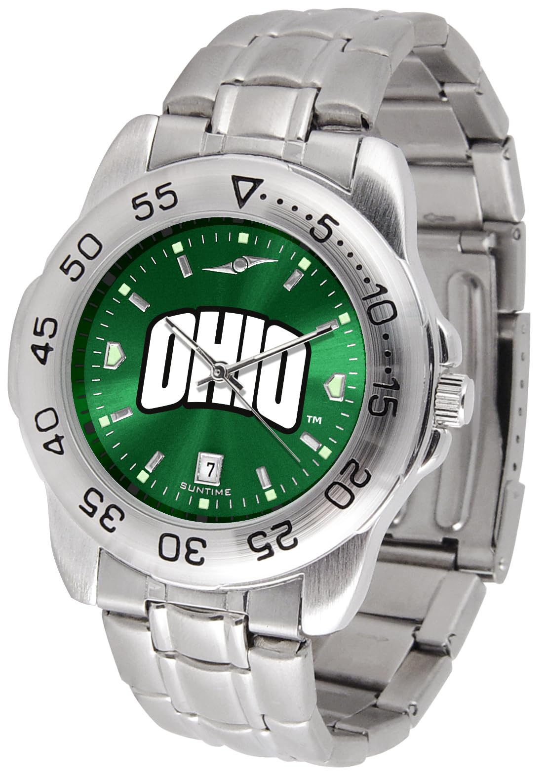 SunTime Men's NCAA Team Sport Watch, 20mm Stainless Steel Strap, Reflective Shiny Dial with Date