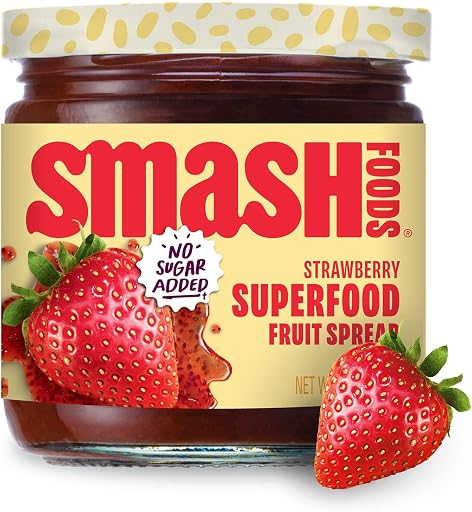 Smash Foods Strawberry Jam | Low-Calorie, No Sugar Added Keto Jam with Upcycled Fruit & Chia Seeds | Vegan, Paleo Superfood Fruit Spread (1 Jar)