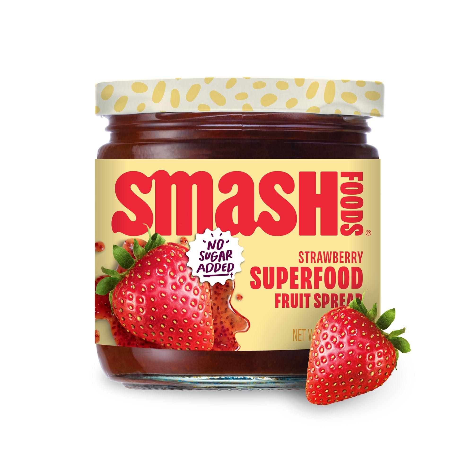 Smash Foods Strawberry Jam | Low-Calorie, No Sugar Added Keto Jam with Upcycled Fruit & Chia Seeds | Vegan, Paleo Superfood Fruit Spread (1 Jar)