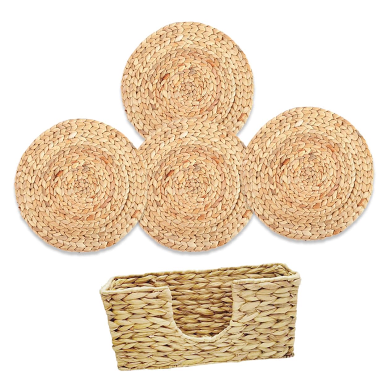 Set de table tissé et dessous de verre tressés résistants à la chaleur TOPBATHY x4