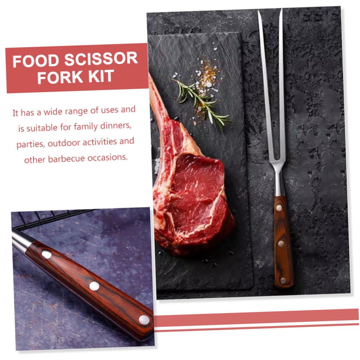 Hemobllo Forchetta Per Barbecue Kit Utensili Bastoncini Per Arrostire Forchette Professionali Per Carne Trinciapollo e Forbici Da Cucina Multifunzione