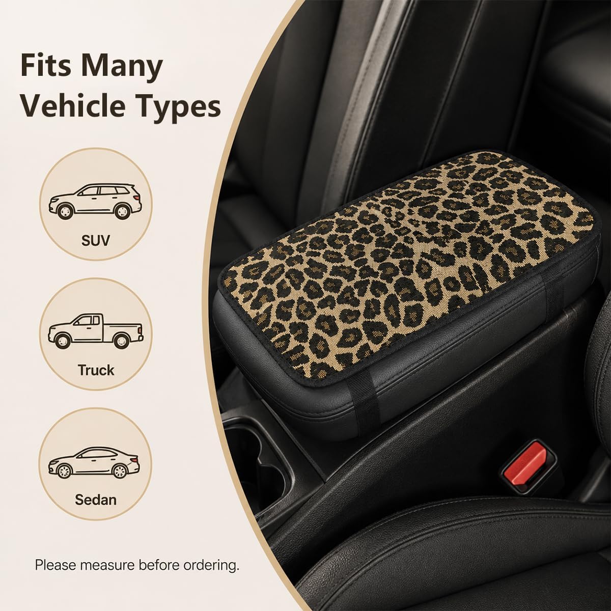 Car Center Console Armrest Pad, Comfortable Leopard Print Auto Armrest Cover Cushion, Universal Cheetah Arm Rest Pad Interior Decor for Sedans SUVs Trucks, Car Accessories (Golden) image 5
