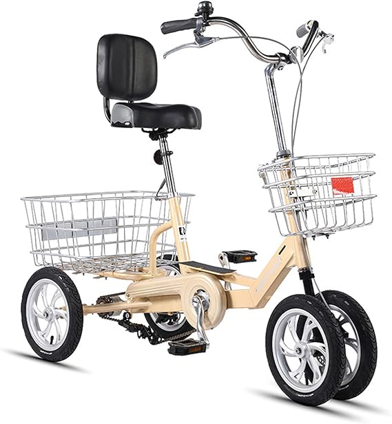 4 Wheel Cruiser Bike 12inch Single Speed Bicycle with Large Basket & Seat Backrest Adult Tricycle for Recreation Shopping Picnics Exercise Cycling Pedalling