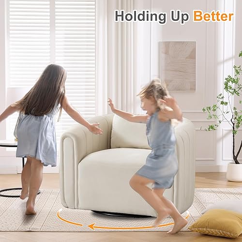 Miniatura 5 de ANJ Juego de 2 sillas giratorias de barril con almohada regordeta, silla decorativa de terciopelo holandés de canal moderno, cómodo sillón redondo,