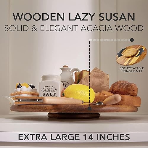 Miniatura 9 de Bandeja giratoria de madera de acacia Lazy Susan, organizador de gabinete, 12 pulgadas (dos piezas)
