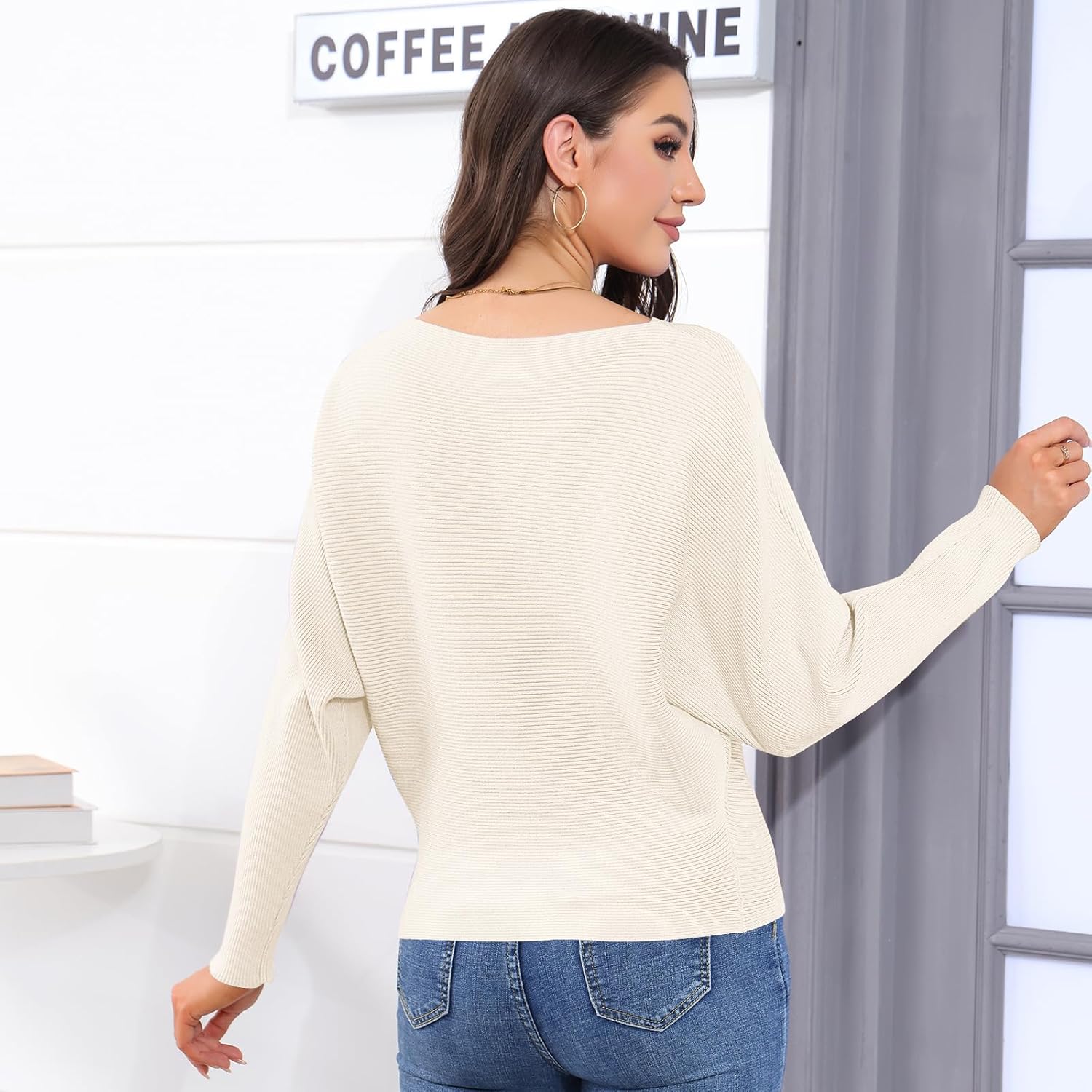Women's Fall 2025 Batwing Long Sleeve Knit Casual Soft Pullover Sweater Jumper Top - Image 4