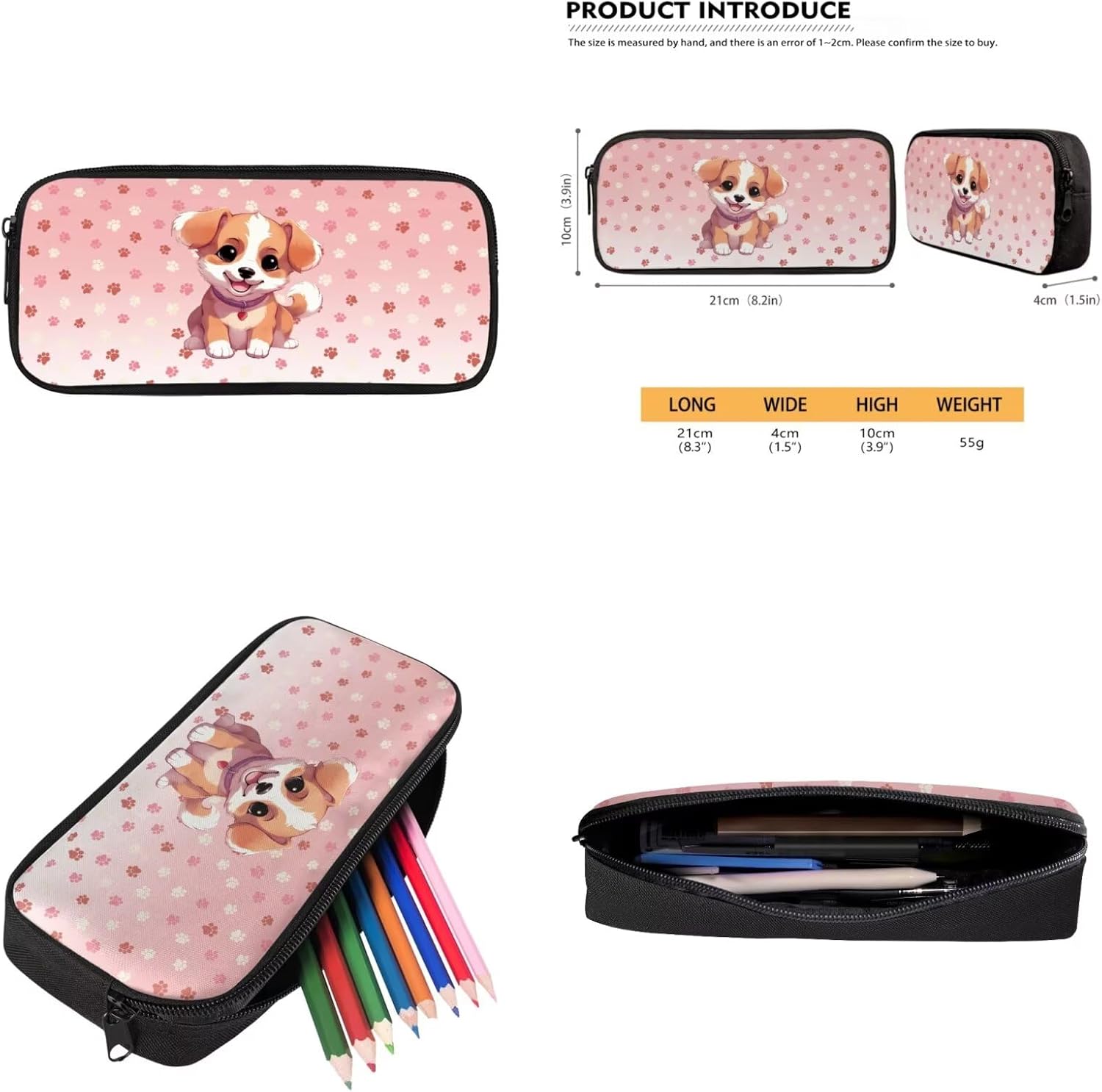 TODIYADDU Pink Gradient Dog Bookbags for 1St Grade Girls Boys Bookbag with Adjustable Lunch Box Sturdy Keychain and Pencil Case 4 PCS Set Comfy Bookbag 4-14Y Kids