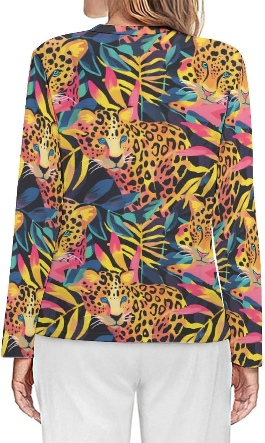 Cute Tropical Leopards Women's Pajama Top Sleepwear Pajamas Sleep T-Shirt Long Sleeve Shirt Crewneck Tee