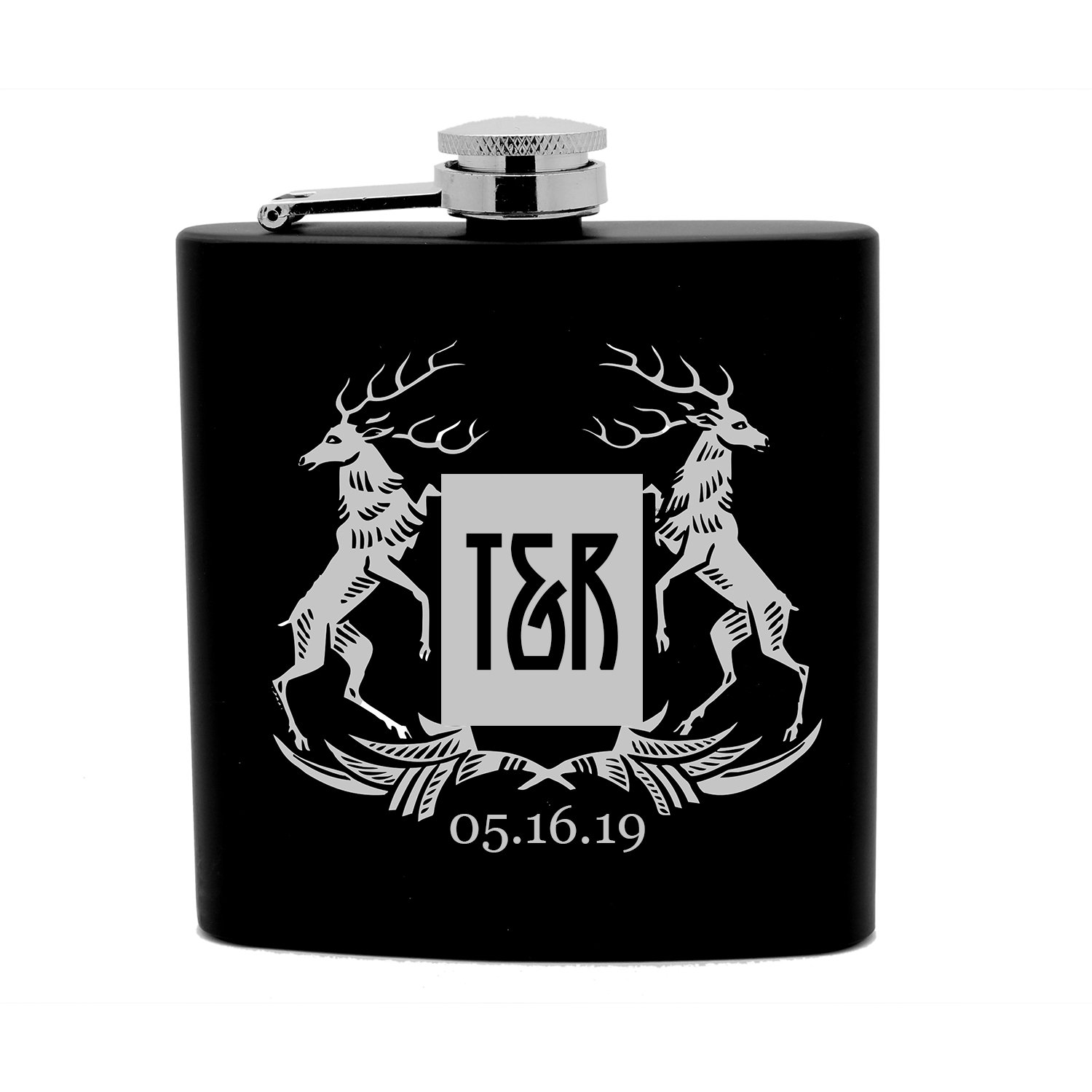 Flasque personnalisée inox noir 177 ml idéale pour vos randonnées et soirées de mariage