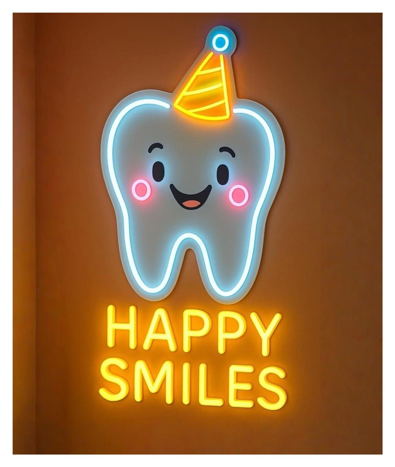 RONGCH Hanging Art Signs Happy Smiles Neon Sign Dental Clinic Dimmable Childrens Dental Doctor Office Tooth Hospital Decor 50cm