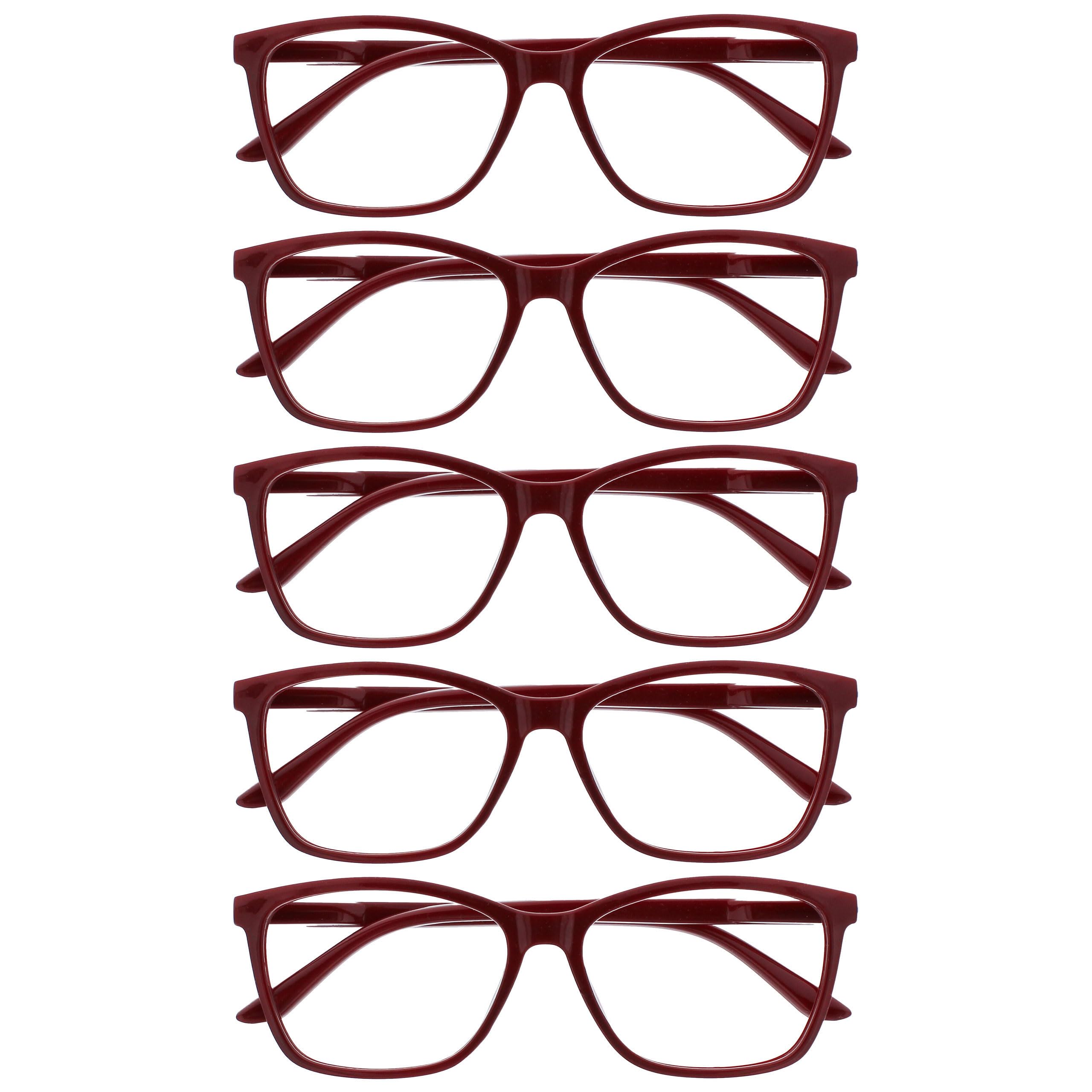 OPULIZE ART Reading Glasses for Women Men - 5 Pack - Large Rectangular Frame - Spring Hinges - Dark Maroon +3.50