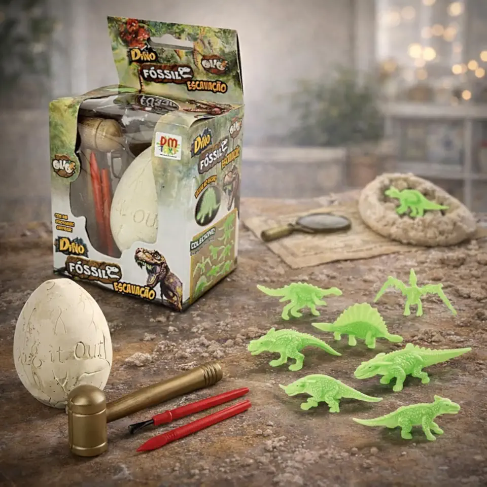 Kit Escavação Dinossauro Infantil Ovo Fóssil Surpresa com Ferramentas Brinquedo Educativo Dino Surpresa Científico +3 Anos