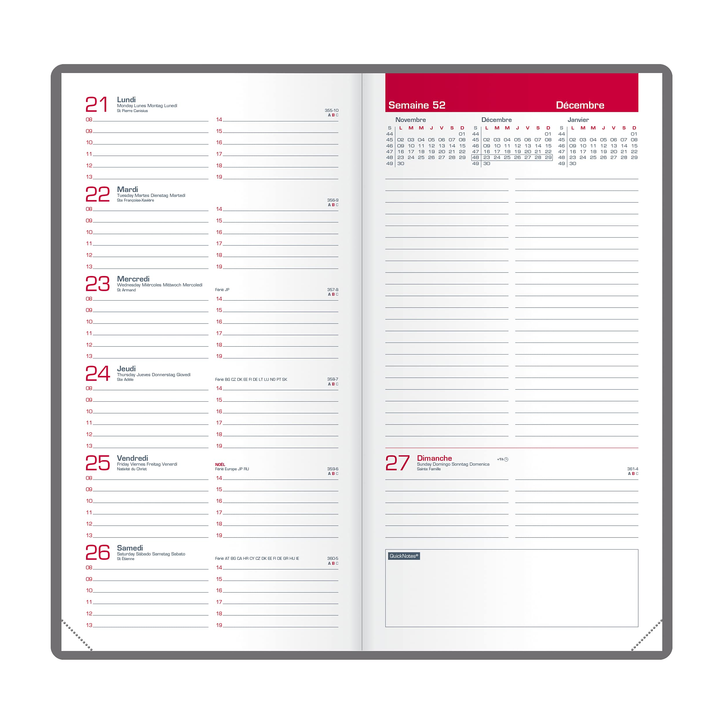 Oxford Recharge Agenda Semainier Poche 9x17 cm Août 2026-2027 Reliure Cousue