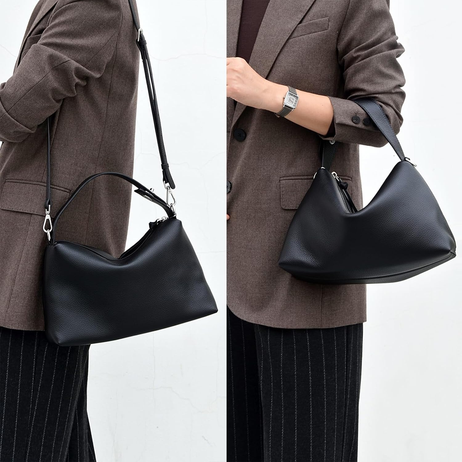 Premium Full-Grained Leather Crossbody Bags for Women, Slouchy Shoulder Bag with Adjustable Strap and Tote Handbag - Image 2