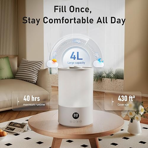 Miniatura 2 de Humidificadores para dormitorio, humidificador de llenado superior de 4 L para habitación grande, humidificador de salida de niebla fría de 8.5 fl