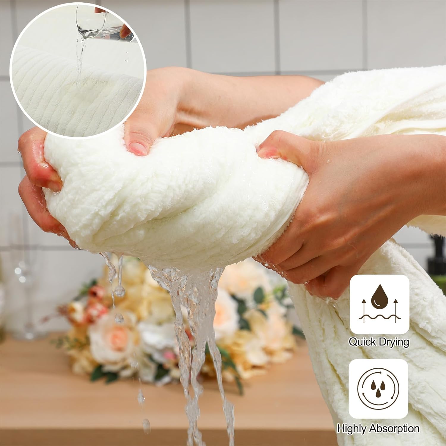 2 Pcs Extra Large Bath Sheets 40 x 80in Oversized Jumbo Bathroom Towel Giant XXL Coral Fleece Beach Sheets Soft Quick Dry Absorbent with Hanging Loop (Cream) - Image 4