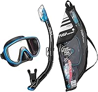 TUSA Sport Serene Adult Dry Snorkel Mask Combo with ClearVu Lenses, Pure Silicone & Travel Bag