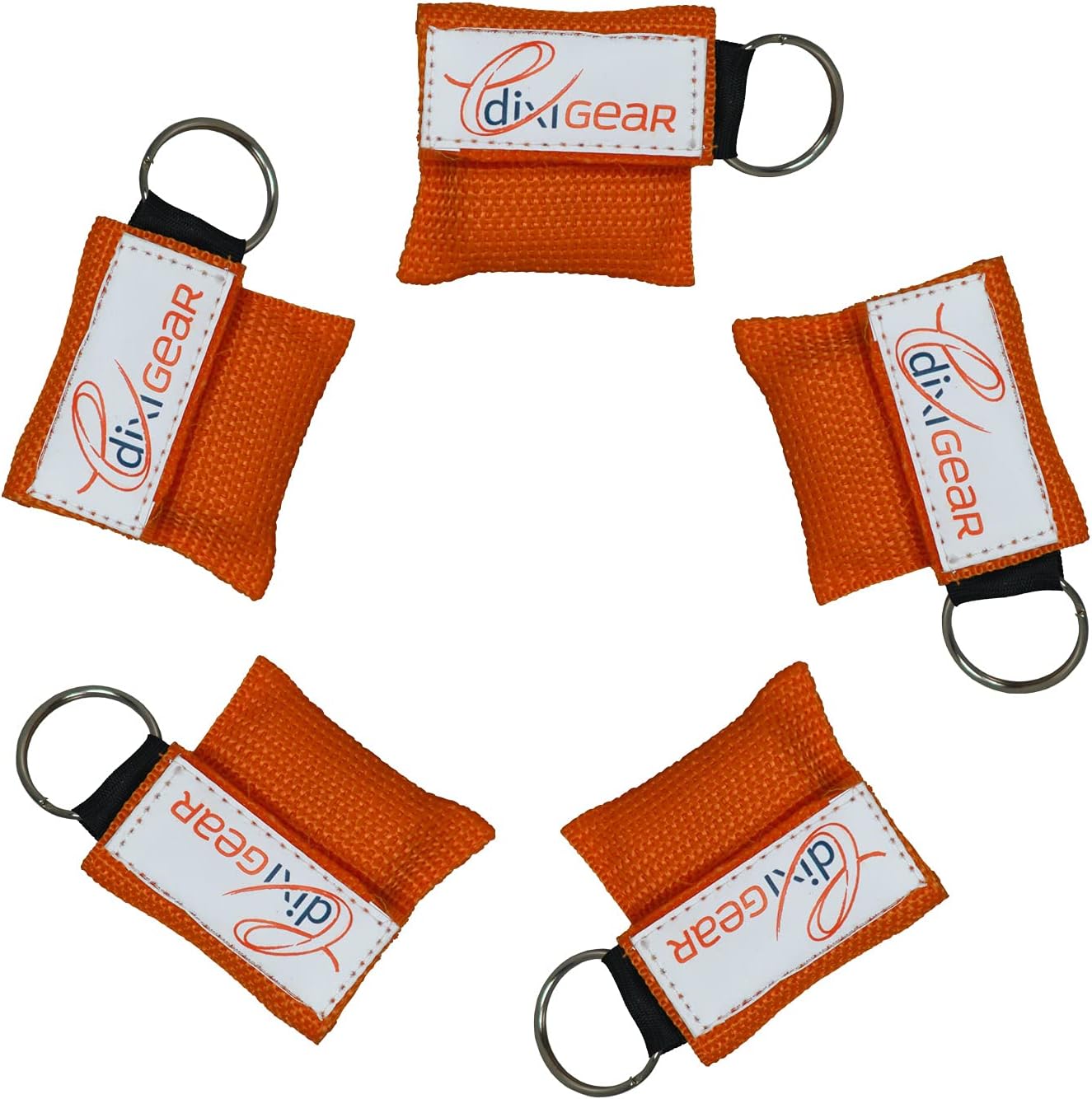 Dixie EMS CPR Mask for Pocket or Key Chain, CPR Emergency Face Shield with One-Way Valve Breathing Barrier for First Aid or AED Training, 5 Count - Orange