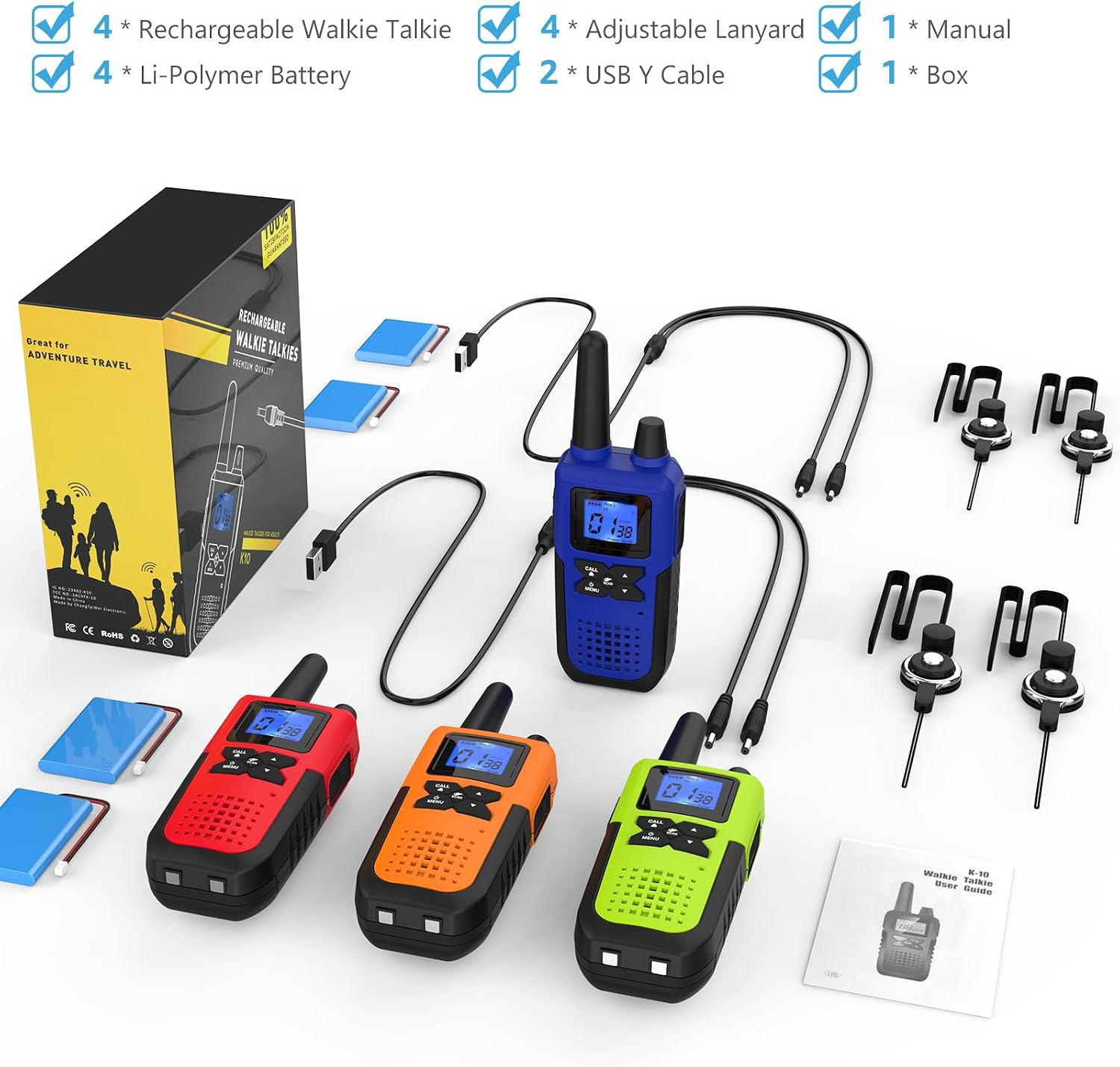 Topsung Walkie Talkies for Adults Long Range Rechargeable with NOAA Weather Alert, Multi-Purpose 2 Way Radios 4 Pack for Team Work Seniors Care Kids Adventure Family Camping Hiking Skiing Cruise