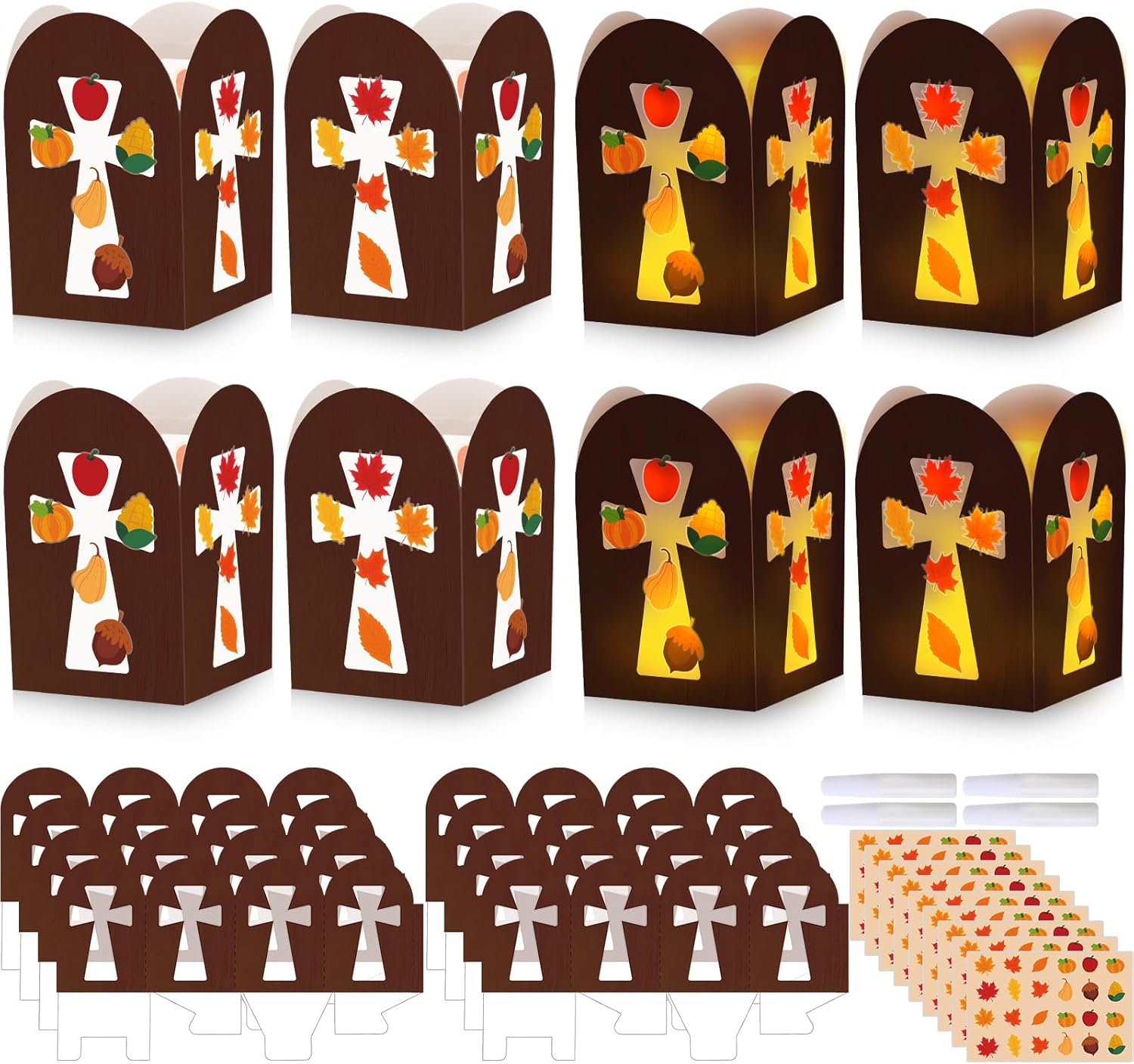 ForraFun 24 Sets Religious Crafts Cross Tissue Paper Lanterns DIY Make Your Own Fall Leaf Crafts Church Ornaments for Christian Vbs Classroom Art Church Sunday Home Christmas Party Supplies