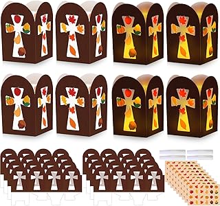 Forrafun 24 Sets Thanksgiving Religious Crafts Cross Tissue Paper Lanterns