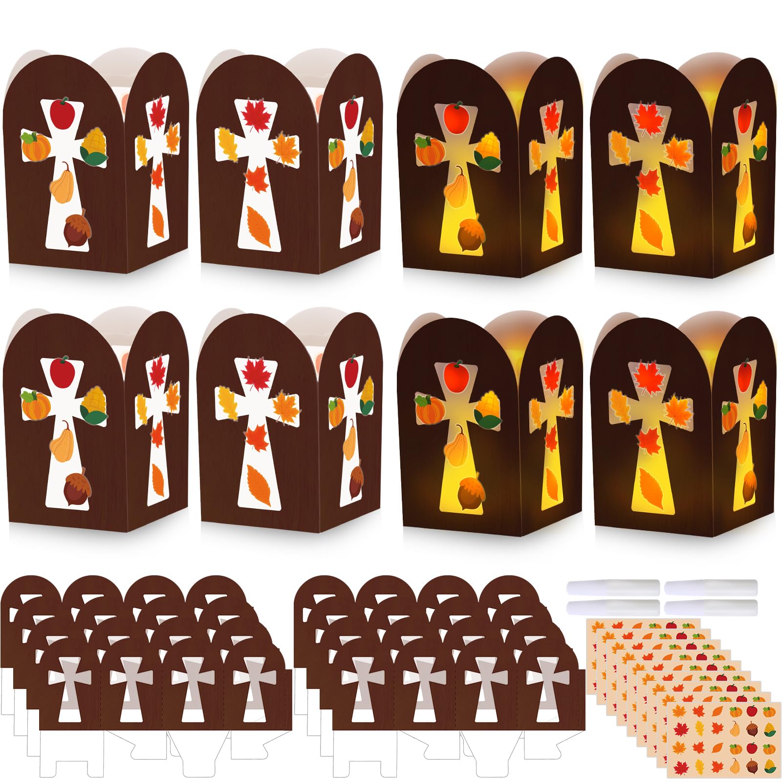 Forrafun 24 Sets Thanksgiving Religious Crafts Cross Tissue Paper Lanterns