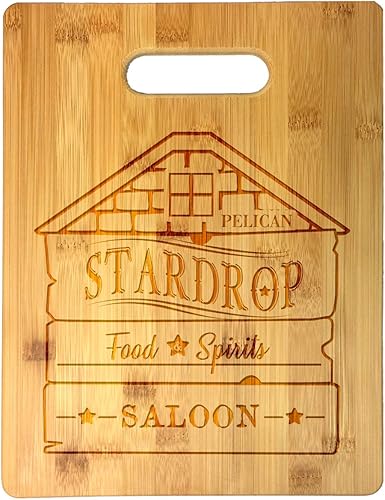Stardrop Saloon - Tabla de cortar de bambú con grabado láser, juego de comida, bar, comida rústica, juego de comida, para boda, inauguración de la
