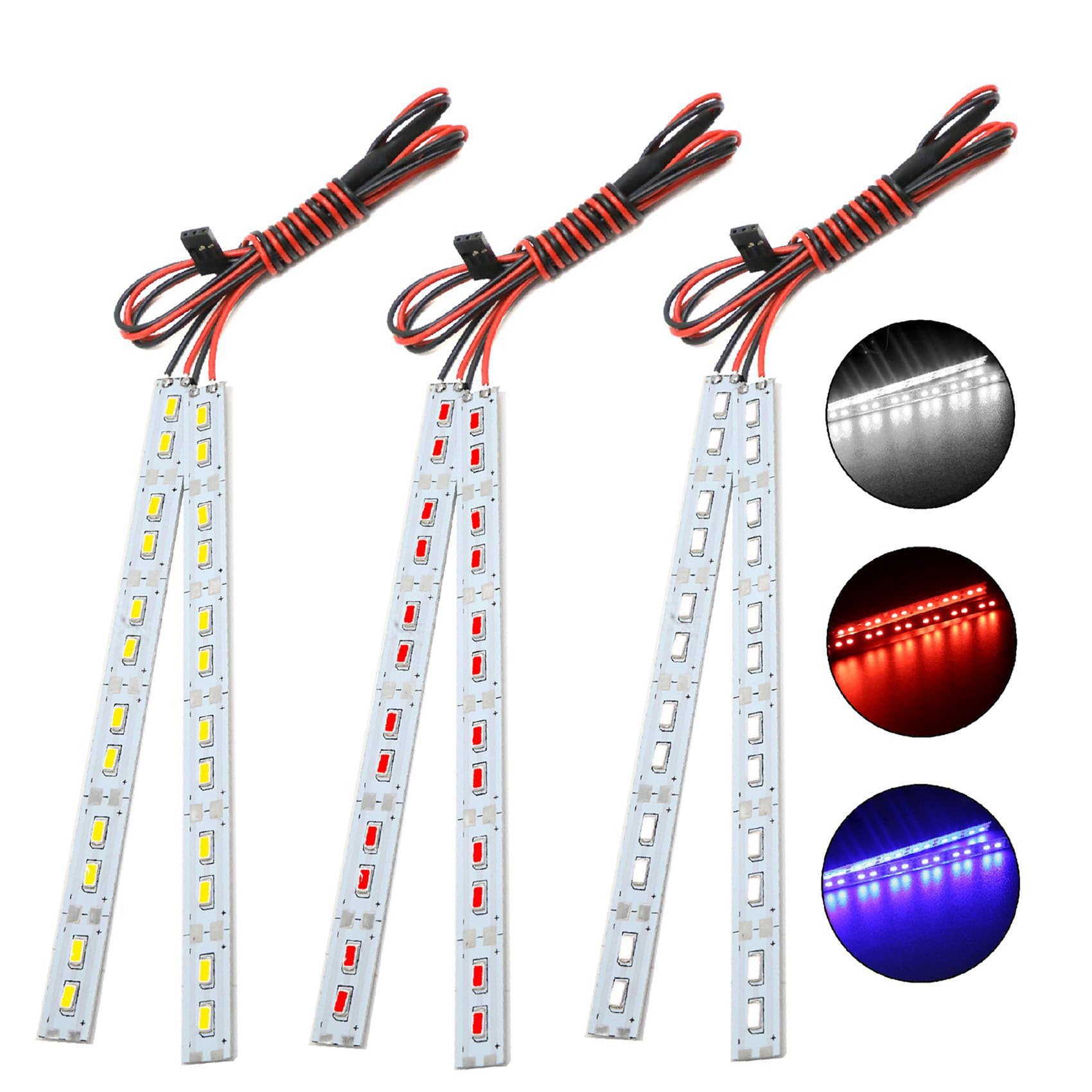 24 Luces LED para Chasis, Tira de Luces LED de Metal de 6 V para 1/10 1/8 RC Car Crawler,