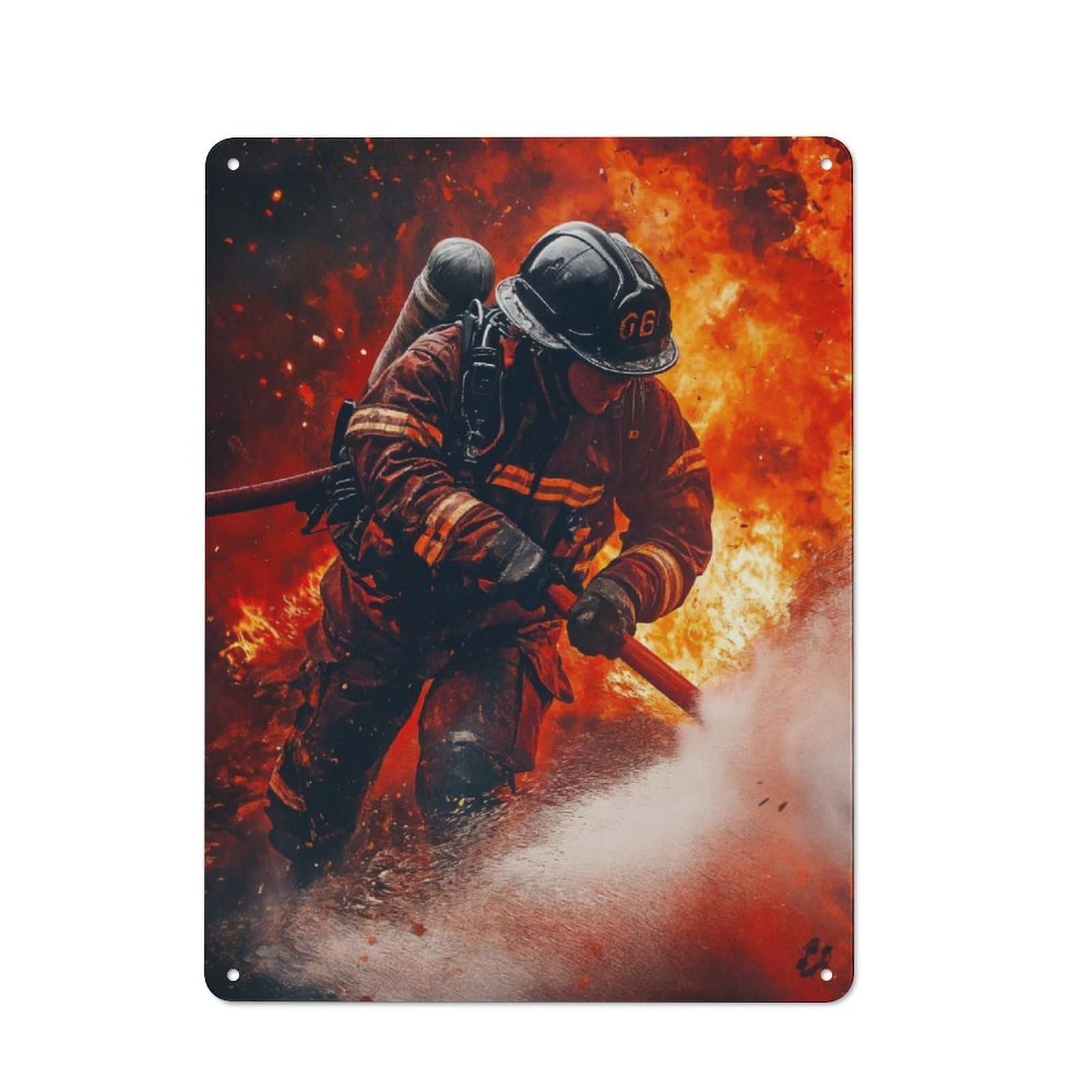 Retro Metal Sign 40x30cm Featuring Firefighter in Action, Home Bar Decor for Pub, Home Bar, Shed Or Man Cave