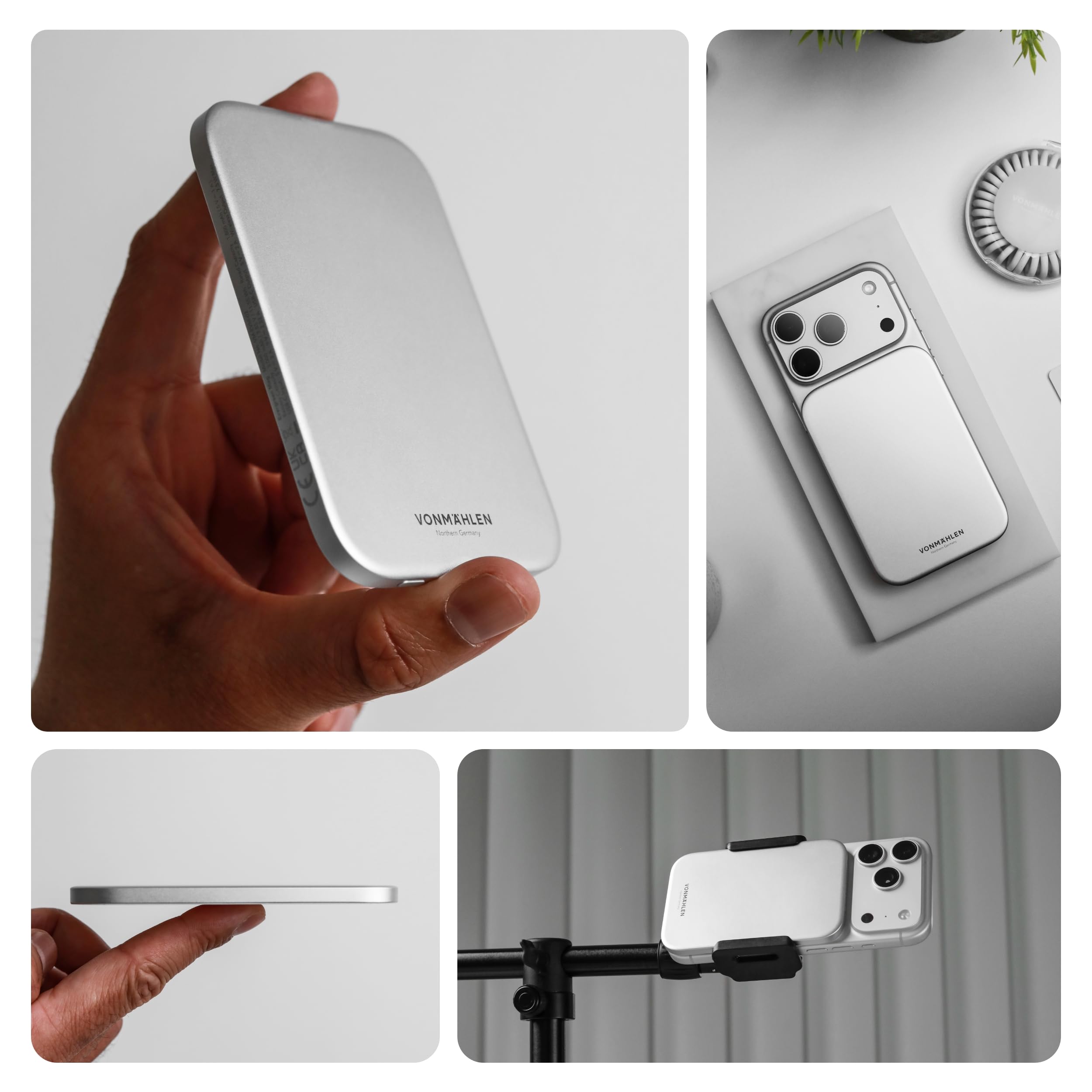 VONMÄHLEN Evergreen Mag - Batería externa inalámbrica compatible con MagSafe - Cargador portátil con 3000 mAh y 7,5 W de carga inalámbrica, batería externa magnética, 3 años de garantía, solo 5,8 mm