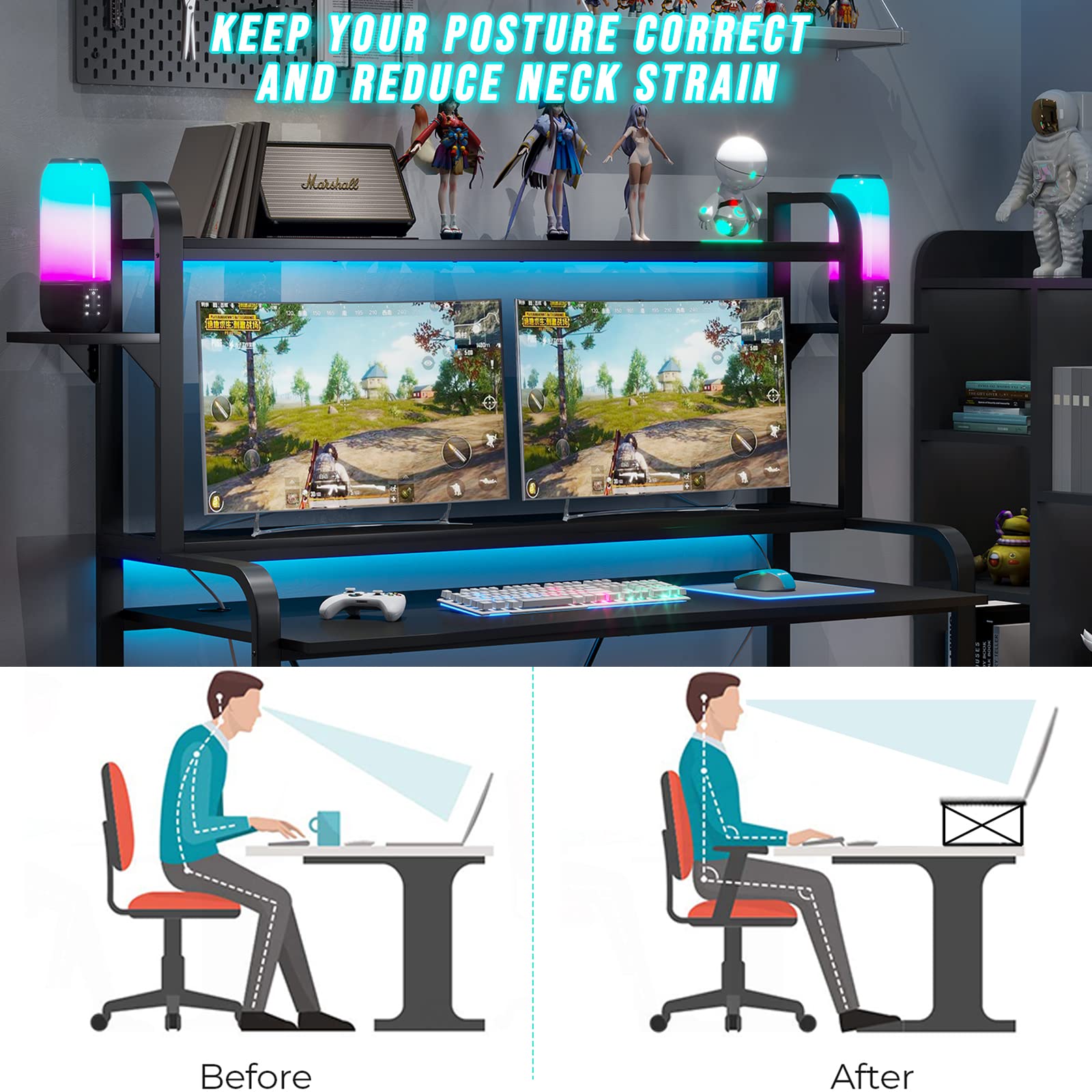 Buy Sedeta Gaming Desk with Shelves and Hutch, 55'' Computer Desk with