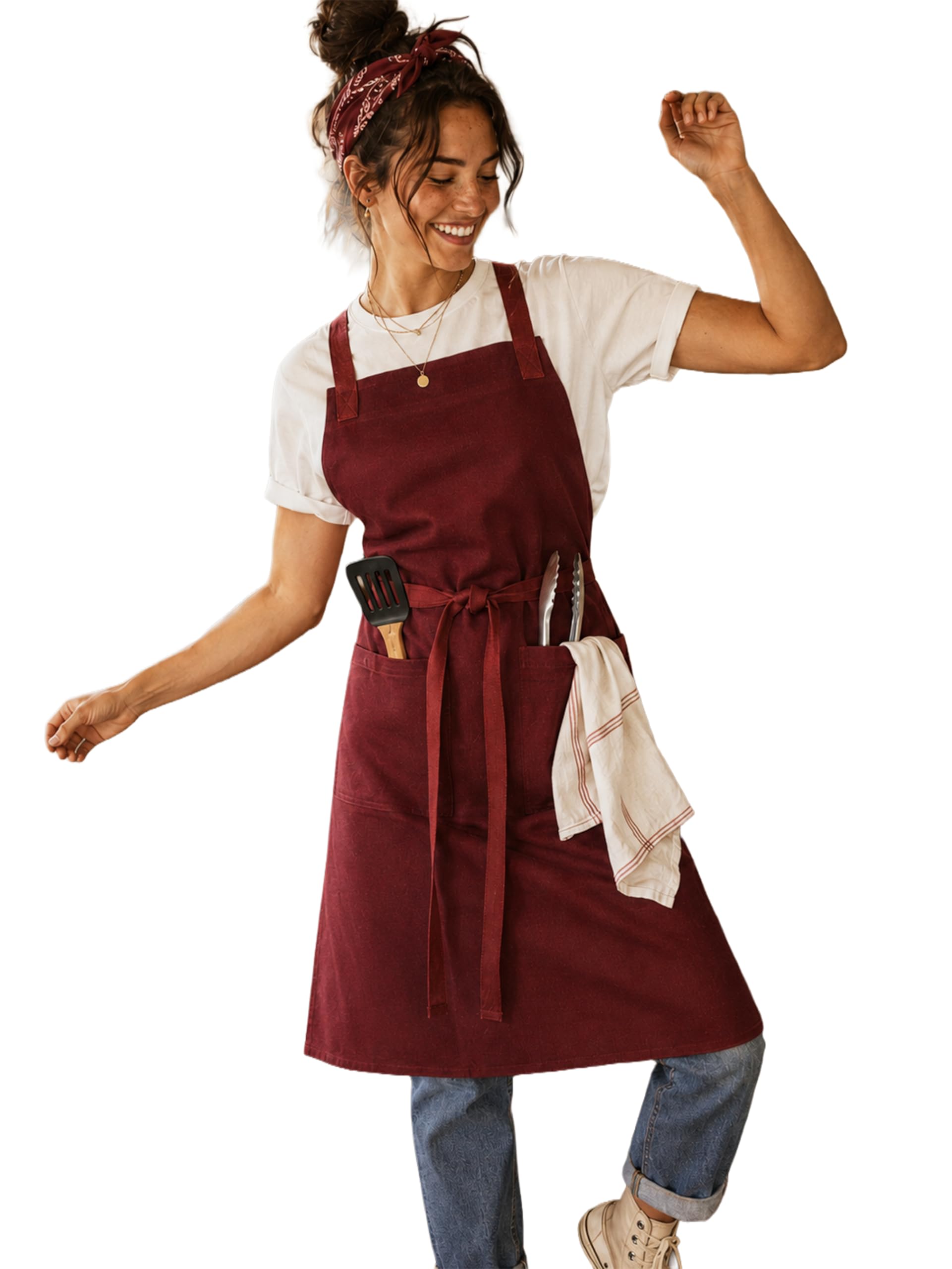 Kitchen Apron – 100% Cotton, Adjustable Neck strap, Large Pocket – Unisex Apron for Men & Women – Cooking, Baking, BBQ, Gardening – Solid Colours, Striped and Checkered Patterns-image-13