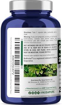 Ginkgo Biloba, Non-GMO, Vegan, 250mg, 200 Veggie Capsules - 200 Servings | Herbal Formula, 50:1 Ginkgo biloba Leaf Extract, BioPerine Suitable for Adults, Made in USA cGMP Registered Facility
