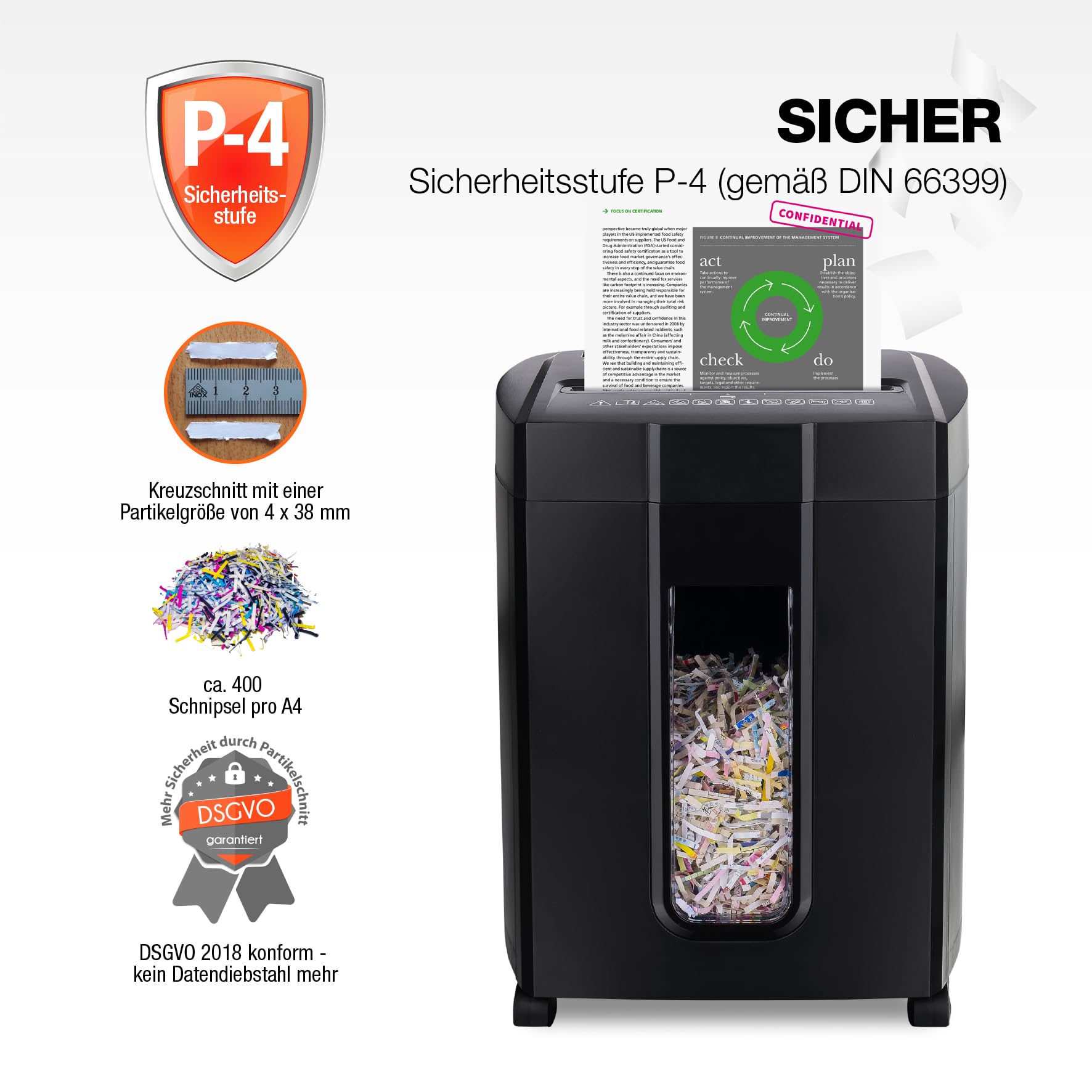 Peach PS500-70 Particle Cut Paper Shredder | 18 Liters/200 DIN A4 - View #7