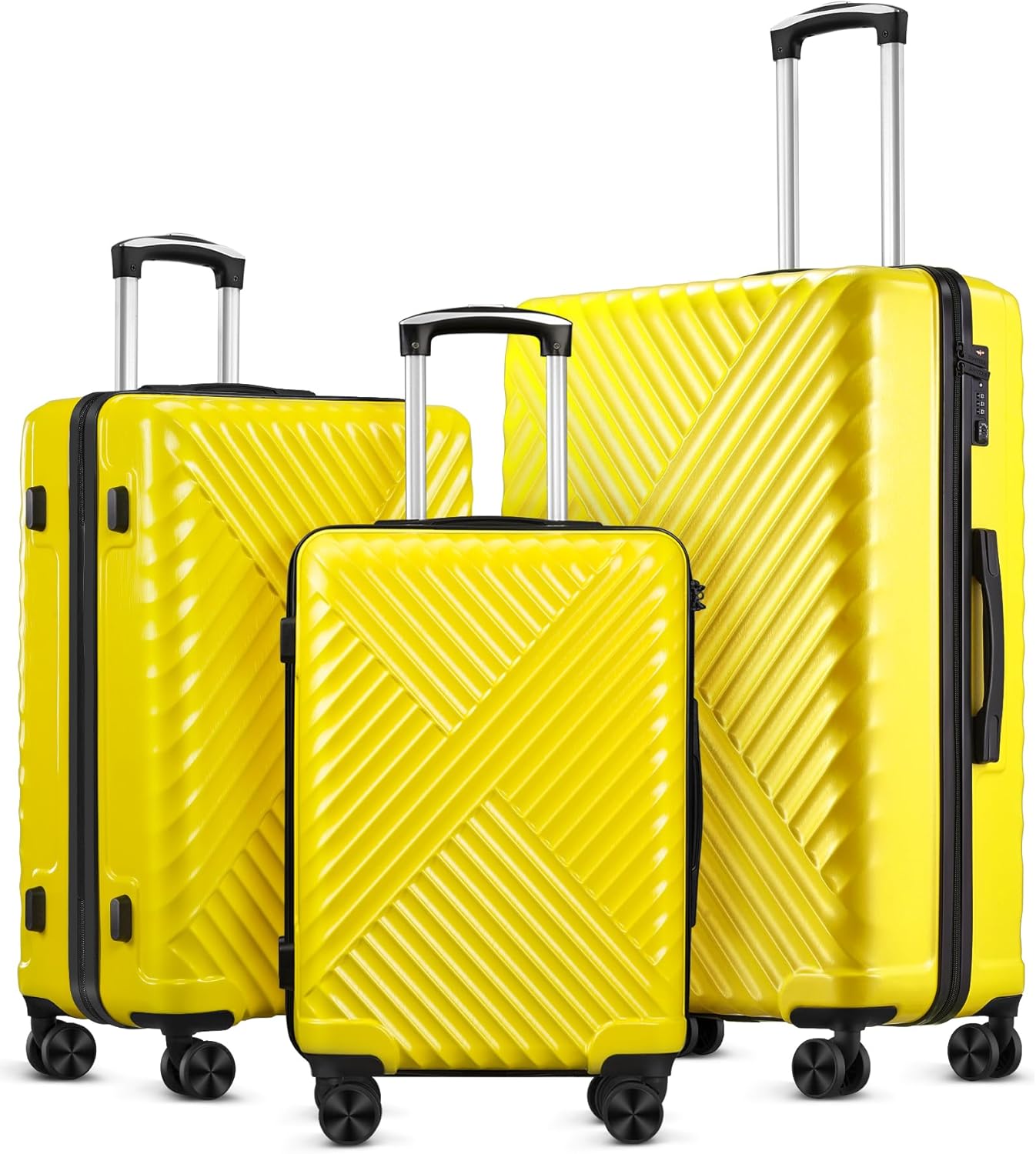 SunnyTour 3 Piece Luggage Sets PC+ABS Durable Suitcase