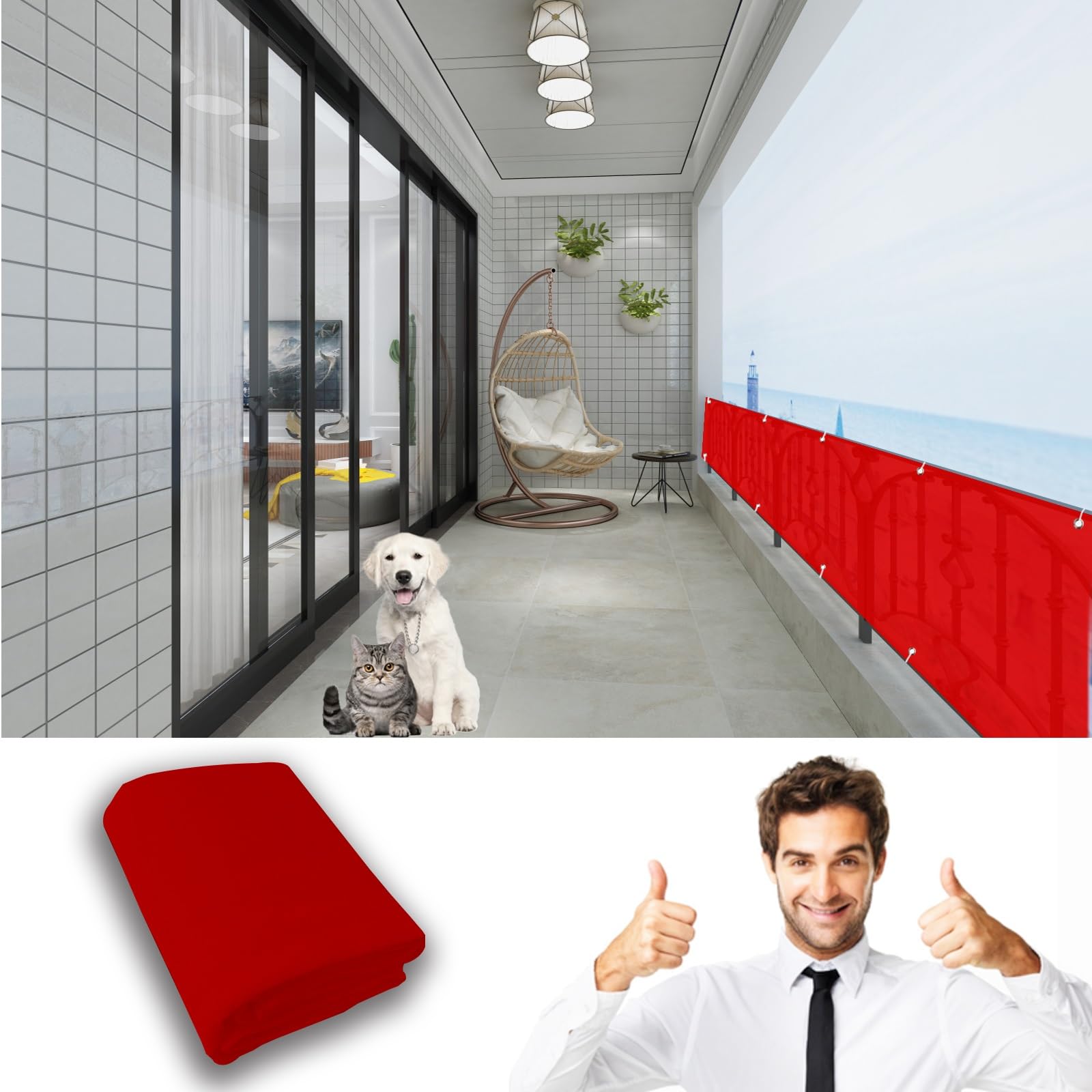 Brise vue pour balcon rouge 50x200 cm occultant 220g/m²