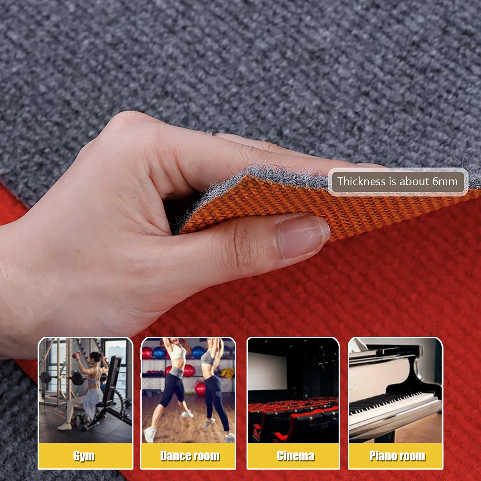 Tappetino per tapis roulant, tappetino per esercizi con base in gomma antiscivolo, materiale poliestere, insonorizzazione, assorbimento degli urti, resistenza all'abrasione, protezione per il