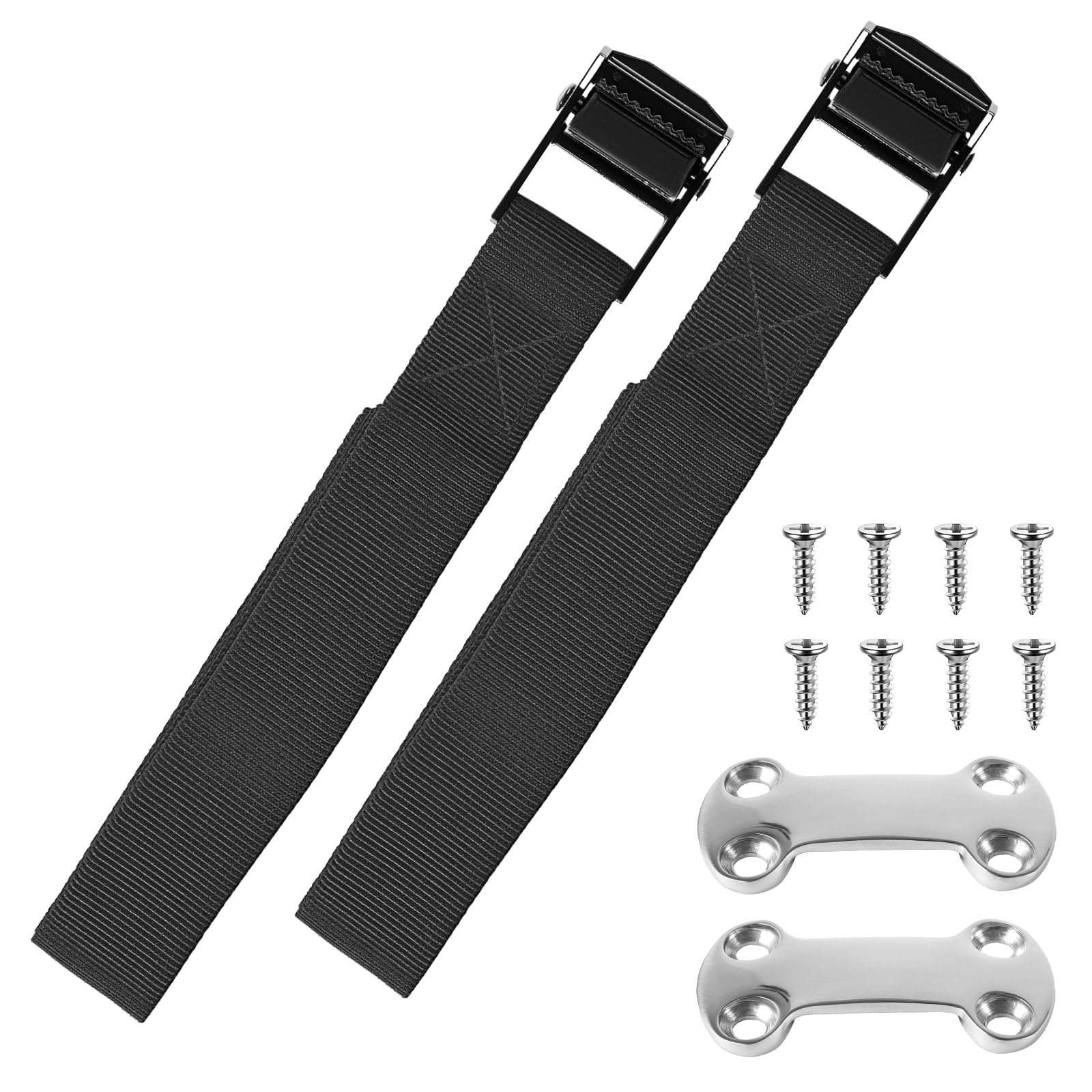 2Pcs Cooler Tie Down Kit, Battery Tie Down Strap with Stainless Steel Cam Buckle, Bracket and SS Screws, Fixed Straps for Coolers to Boats Luggage Belt Cars Truck Bed