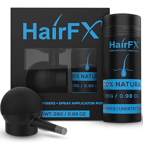 HairFX Kit de perfeccionamiento del cabello 2 en 1 (castaño medio) incluye fibras naturales indetectables y boquilla de bomba aplicadora de