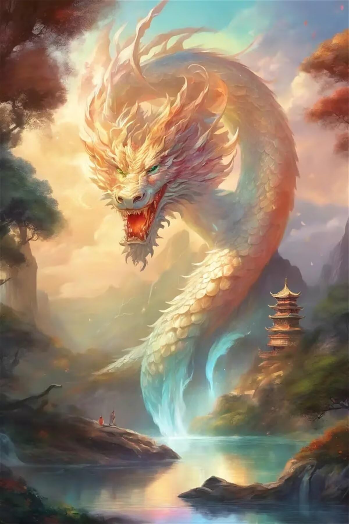 Broderie diamant dragon blanc 5D, le cadeau de Noël pour adulte