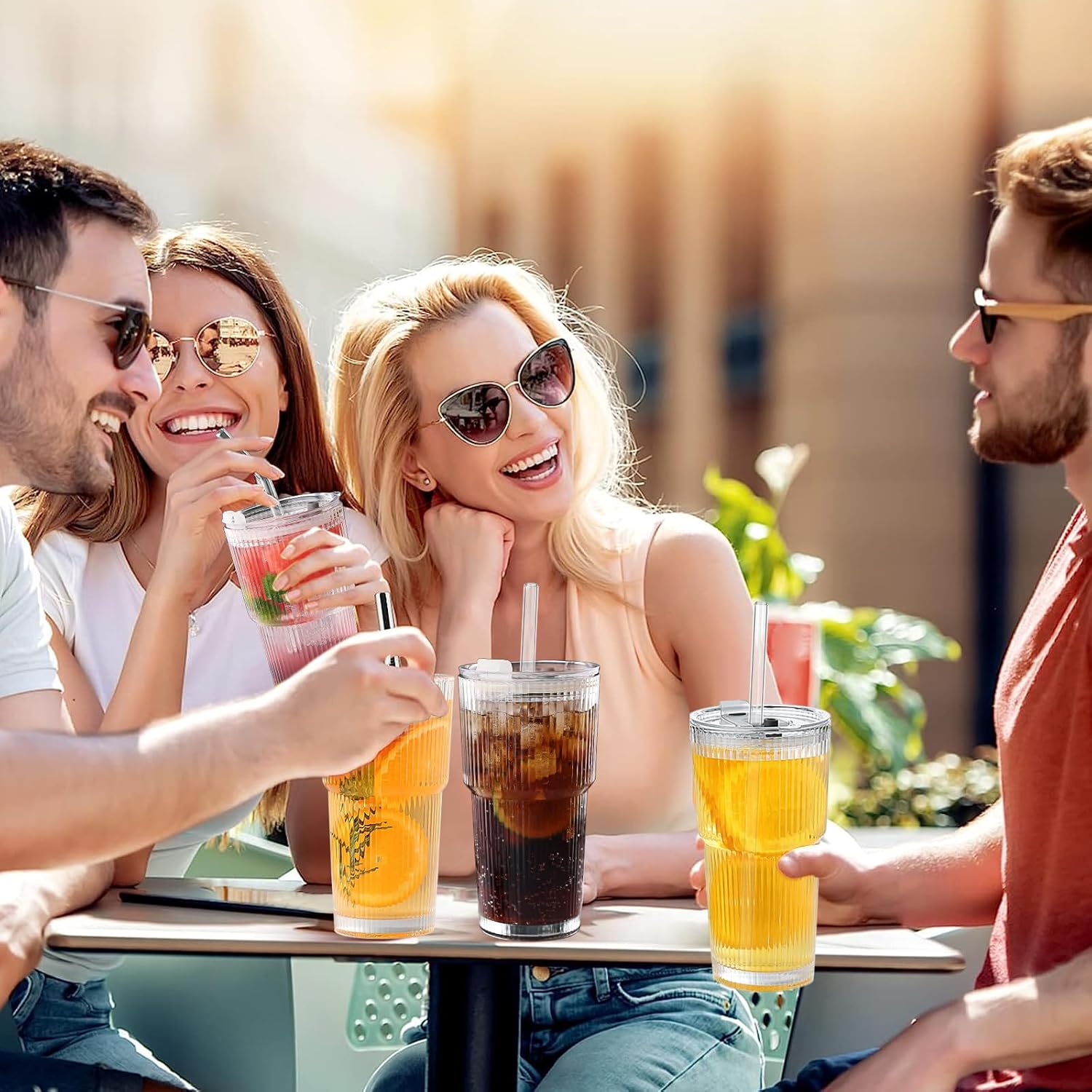 Glass Cups with Lids and Straws - 18oz Glass Tumbler with Straw and Lid, Premium Coffee Cups for Tea, Iced Coffee, Smoothie，Ideal Gift for Home, Office, 4 Pack - Image 5