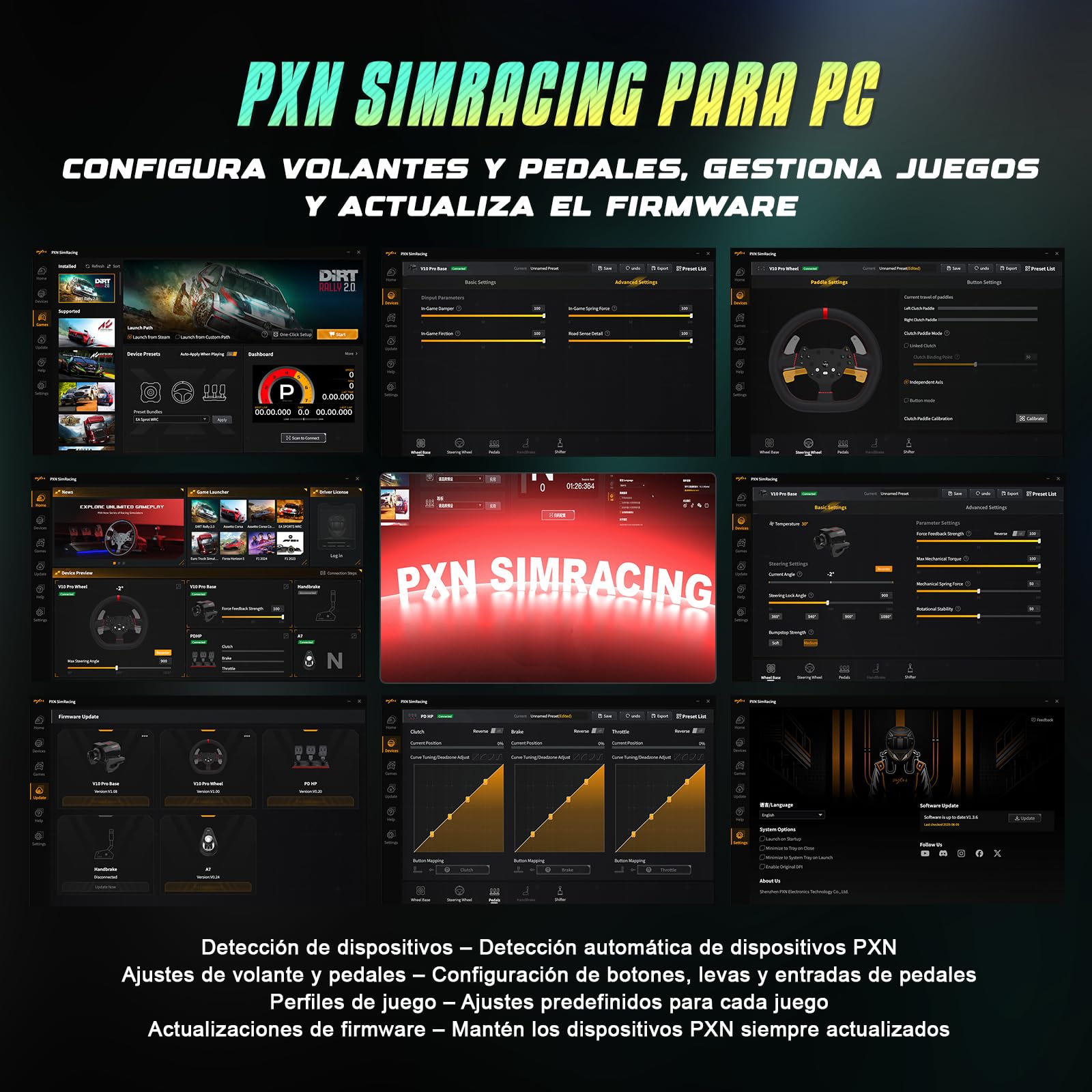 PXN V10 Ultra Volante de Carreras Direct Drive con Pedales – 3,2Nm Force Feedback, Volante Gaming con Grip de Cuero Microfibra y Levas – Set Sim Racing para PC, PS4, Xbox One/Series